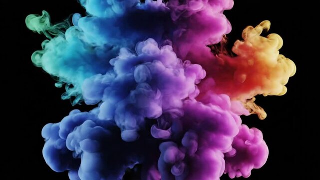 Colorful smoke patterns rise and swirl against a black background during a VSRExport rendering
