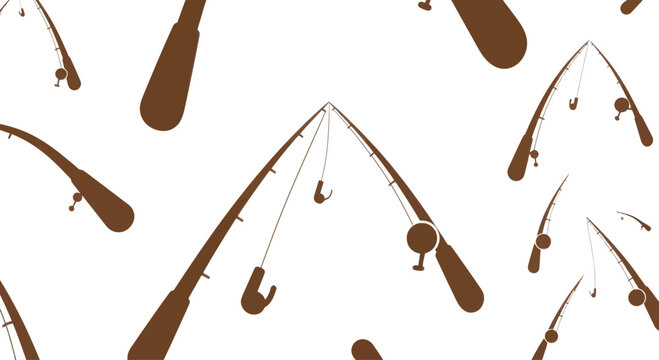 Brown Fishing Rods Pattern on White Background