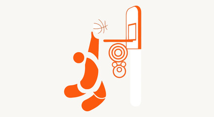 Dynamic Basketball Player Dunking Icon - Orange Silhouette on White Background © intania