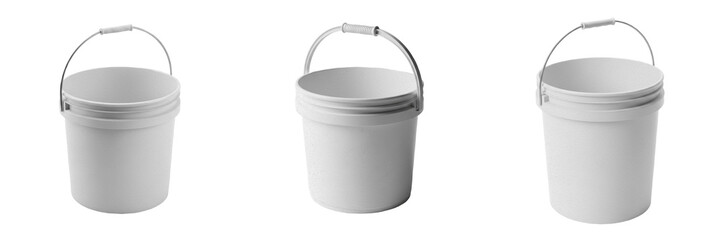 Set and collection of white plastic bucket isolated on white transparent png background © wrak