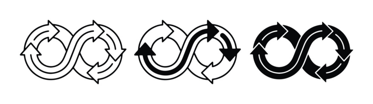Infinity Loop Arrows, Circular Flow Icons, Recycling Symbol Variations, Continuous Process Graphics
