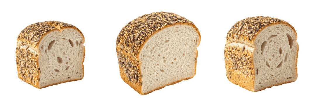 Set and collection of fresh whole wheat bread loaf isolated on white transparent png background