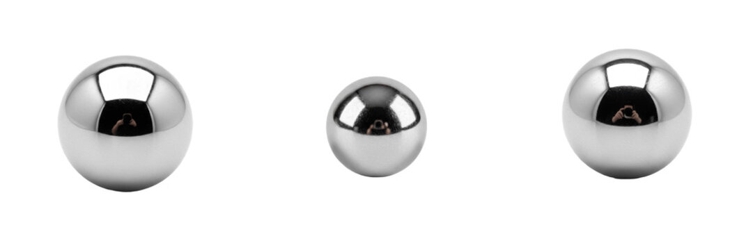 Set and collection of shiny chrome sphere isolated on white transparent png background