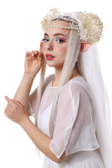 Naklejka premium Portrait of beautiful elf girl on white background