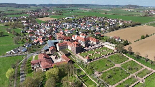 Aerial View Propstei Johannesberg, , Benedictine priory, district of Fulda in Hesse, Roman Catholic parish church of St. John the Baptist, Germany