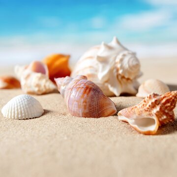 Seashells on Sandy Beach Near Water During Daytime in Bright Sunlight
