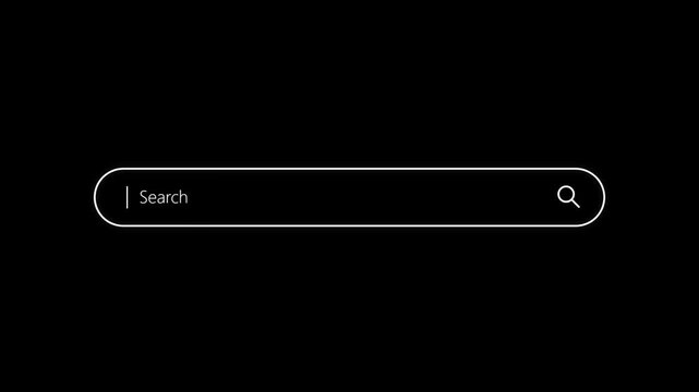 Animation of a minimalist search bar with a blinking cursor and magnifying glass icon for web navigation
