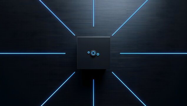 Futuristic central processor with glowing blue gears and light lines