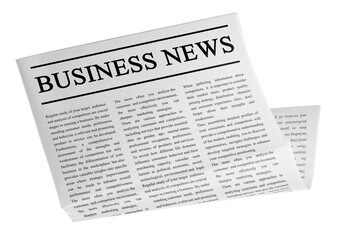Obraz premium Business newspaper flying in air against white background