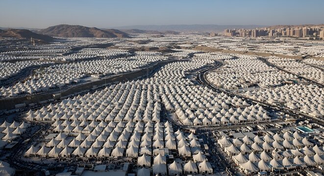 Vast Tent City Landscape: Mina, Saudi Arabia - Hajj Pilgrimage Aerial View