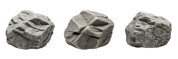 Set and collection of grey natural rock isolated on white transparent png background © imageworld