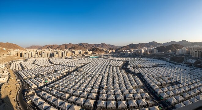 Vast Tent City Landscape in Mina, Saudi Arabia During Hajj Pilgrimage