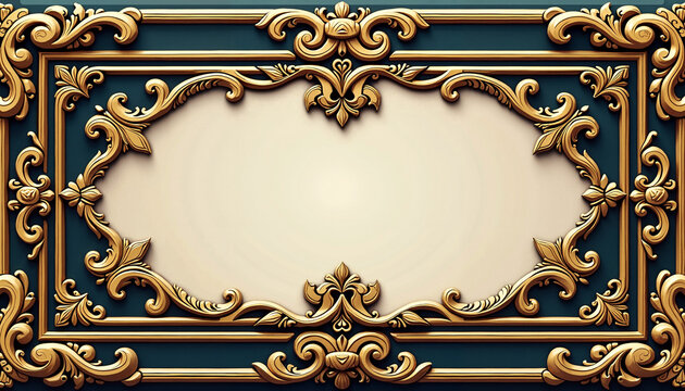 Ornate golden frame on dark blue background
