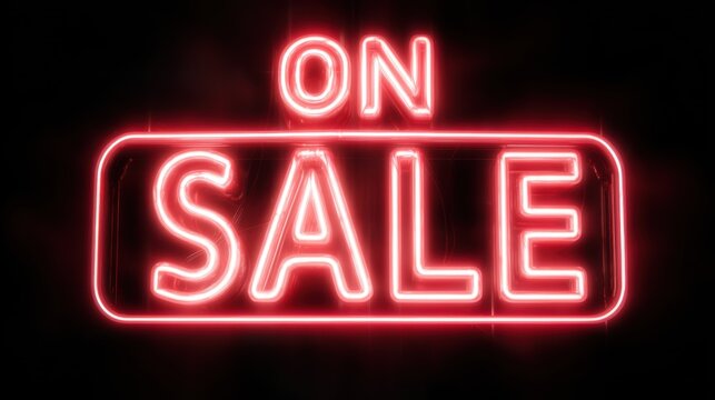 A vibrant red neon sign with the words ON SALE illuminated against a dark background, creating a striking contrast.