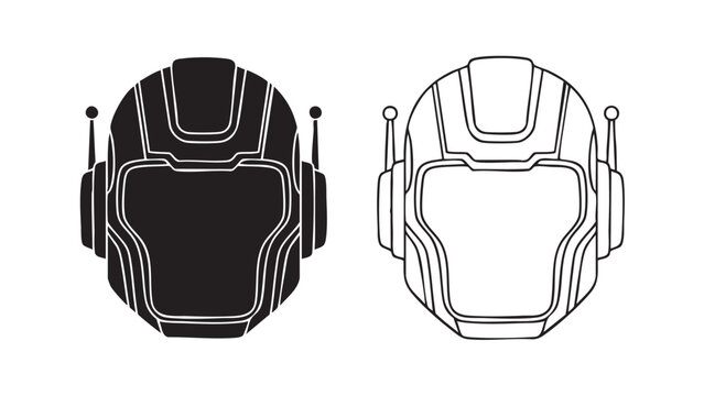 Robot head icons black and white futuristic