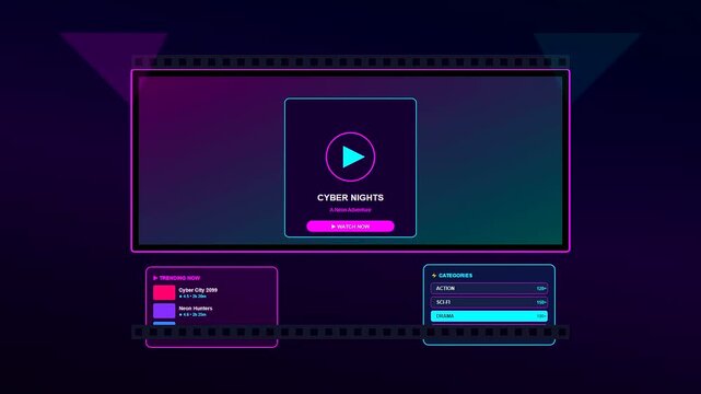Immersive digital interfaces and a vibrant Home Entertainment UI illuminate the dark void with neon accents while navigation elements shift in a cinematic sequence