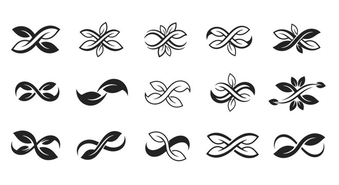 Collection of elegant black and white infinity symbols and floral designs.