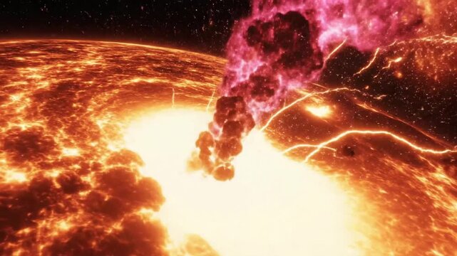 Solar burning shown with bright colors and dynamic patterns in the background for visual effect