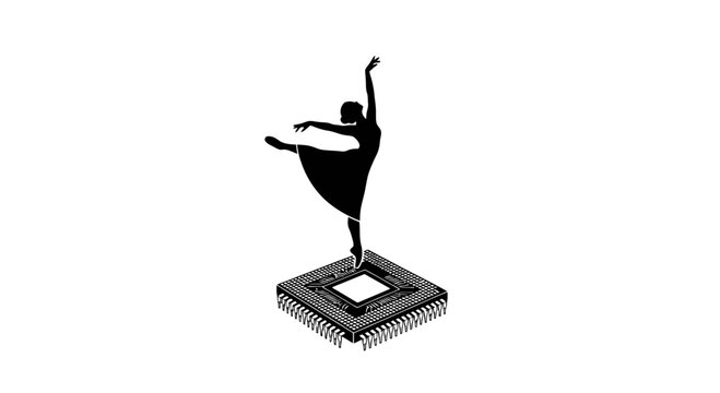 A black silhouette of a dancing woman on a square base.