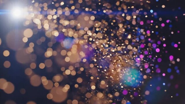 Colorful dots move in random patterns with shiny light effects at an event