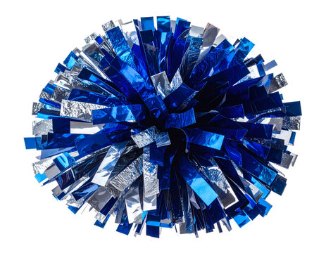 Bright metallic blue and silver cheerleading pom pom shaker accessory ready for spirited performance or dance routine&nbsp;