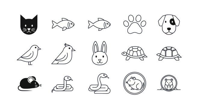Animal icons set in simple line art style