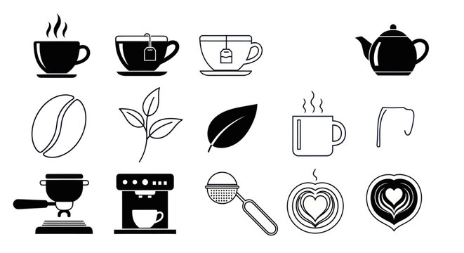 Assorted beverages and tea related icons