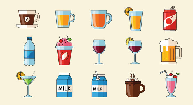 Assorted beverages collection vector illustration
