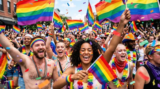 Vibrant celebration of diversity and unity at a joyful pride parade event