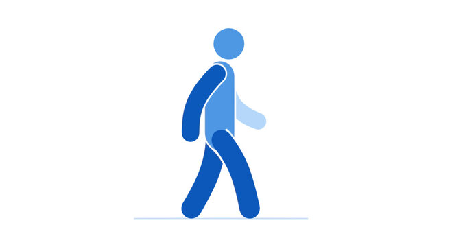 Stylized blue walking figure with motion blur effect on white background