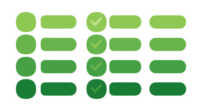 Green Checkmarks and Rounded Buttons on White Background