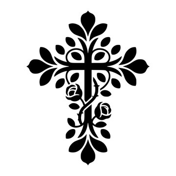 Floral Gothic Cross With Thorny Vines