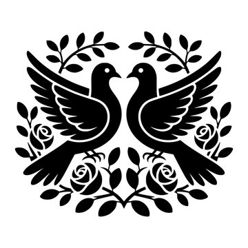 Pair Of Doves With Floral Accents