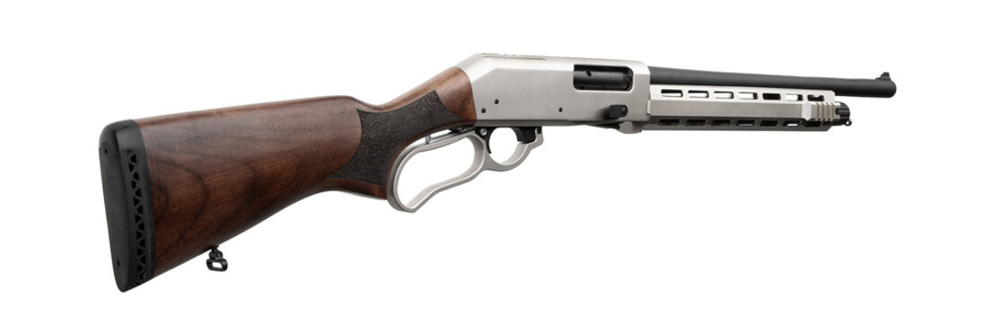 Silver Hunting Rifle With Wooden Stock