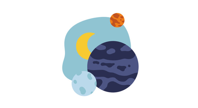 Abstract Space Planets and Moon Illustration - Cosmic Fantasy Art