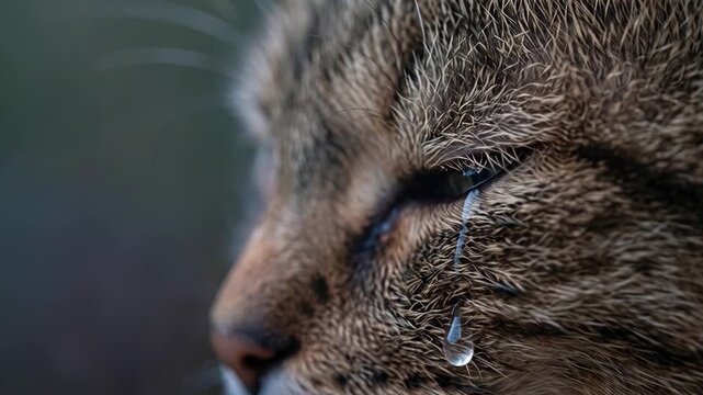 Emotional of a cat's face with a single tear showcasing deep sentiment
