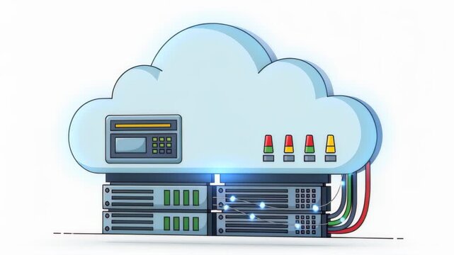 Cloud Computing Icon: Illustrates the concept of cloud computing, with a stylized cloud above a server, representing data storage and accessibility in a digital world. 