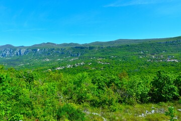 Obraz premium View of mountains above Vinodol forest covered valley in Croatia