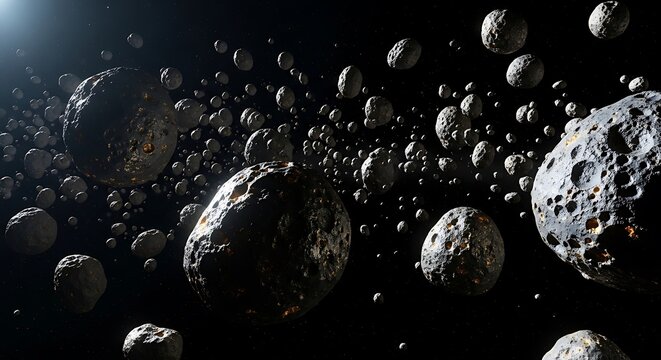 Many asteroids and meteorites floating in dark deep space. astroid belt
