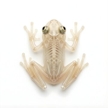Transparent Glass Frog Skeleton Anatomy Top View Isolated White Background.