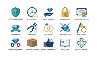 Fototapeta premium Jewelry service icons showing guarantees and support options