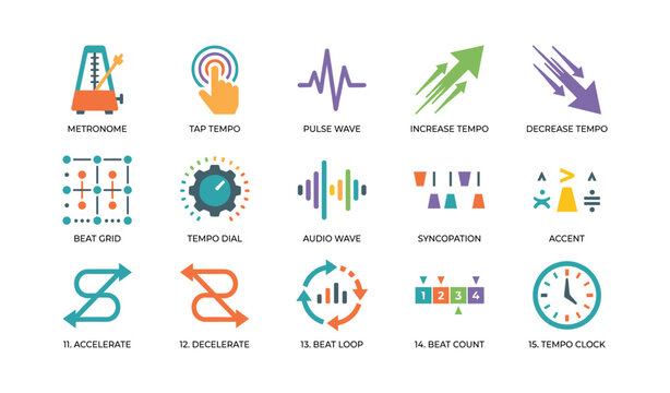Tempo and beat control icons arranged on white background