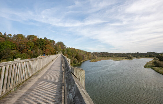 Wooden Boardwalk on Menesetung Bridge Goderich Ontario Scenic River View