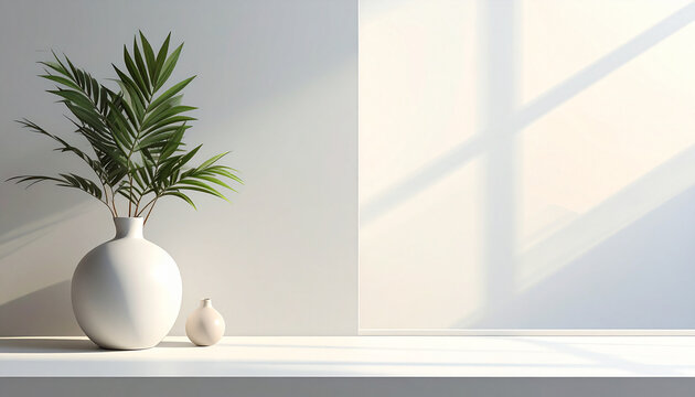 Minimalist plant display with shadow