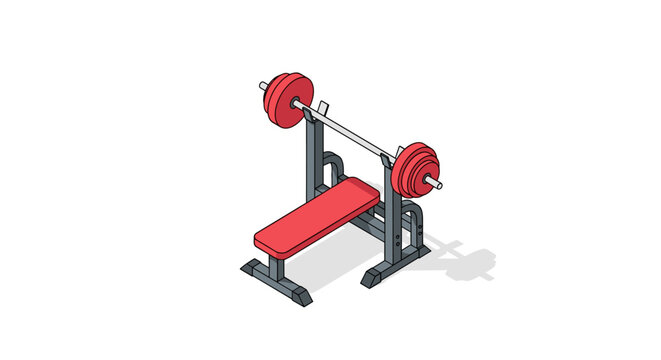 Isometric illustration of a weightlifting bench press machine.