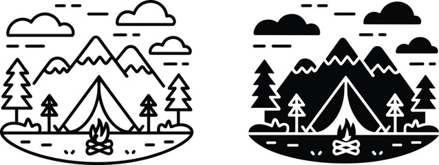 Camping scene vector illustration mountains tent and fire outdoor adventure graphics © Universal Icons Lab