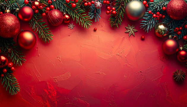 Kerstversiering op een rode achtergrond
