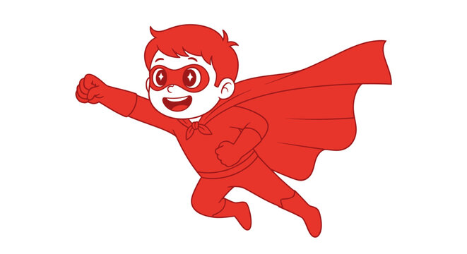 Cartoon superhero boy in red costume.