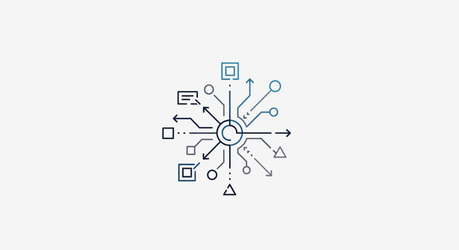 Abstract Technology Network Hub with Connections and Data Flow