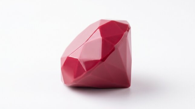 Ruby chocolate bonbon shaped like a diamond with mirror glaze. Isolated on White background